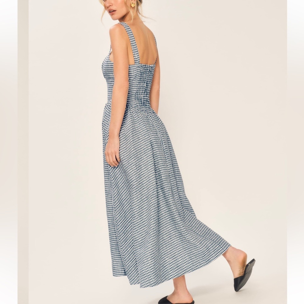 🤍NWOT Reformation Balia Dress Slate Check - Picture 2 of 7